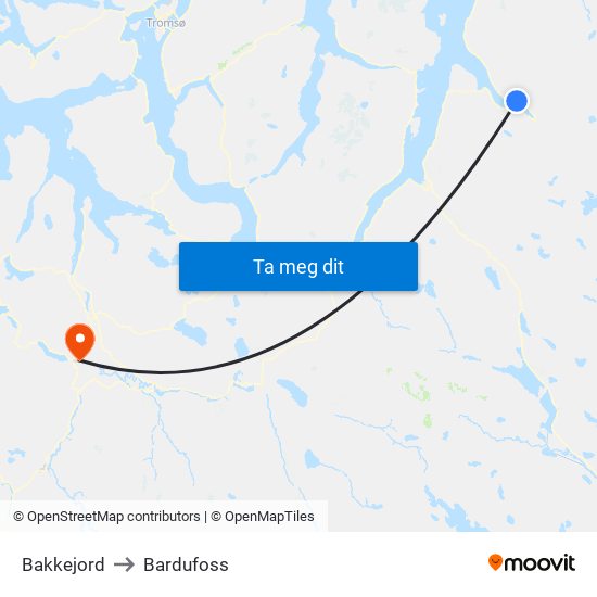 Bakkejord to Bardufoss map