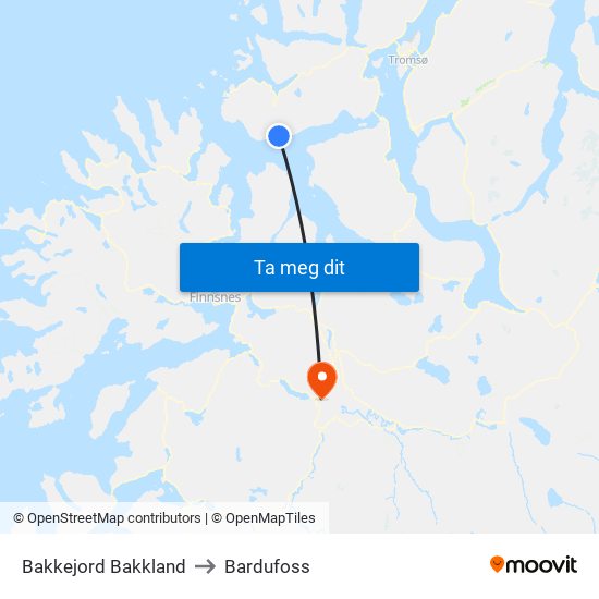 Bakkejord Bakkland to Bardufoss map