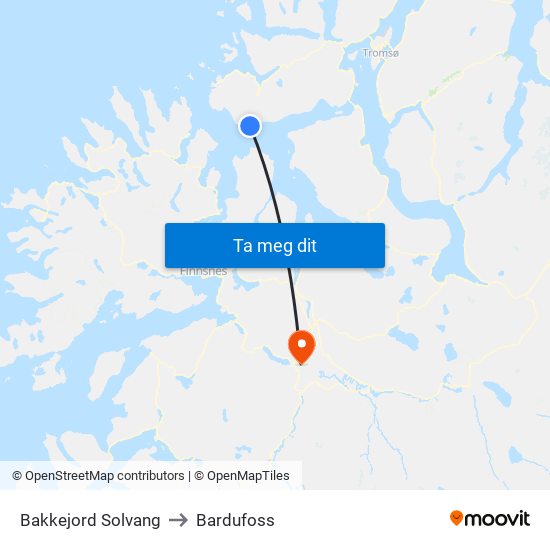Bakkejord Solvang to Bardufoss map