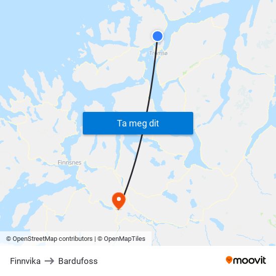 Finnvika to Bardufoss map