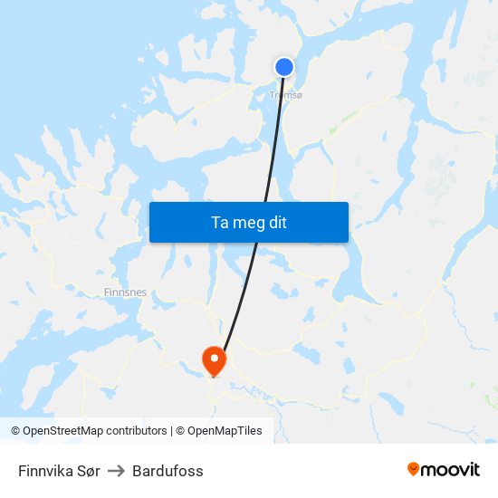 Finnvika Sør to Bardufoss map