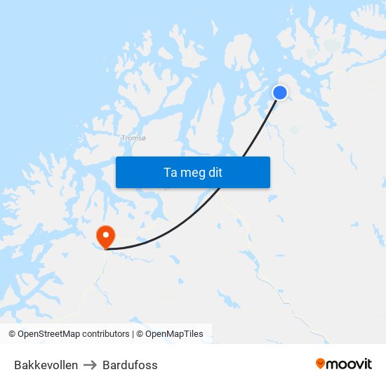 Bakkevollen to Bardufoss map