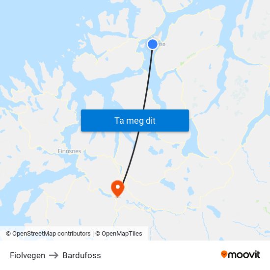 Fiolvegen to Bardufoss map