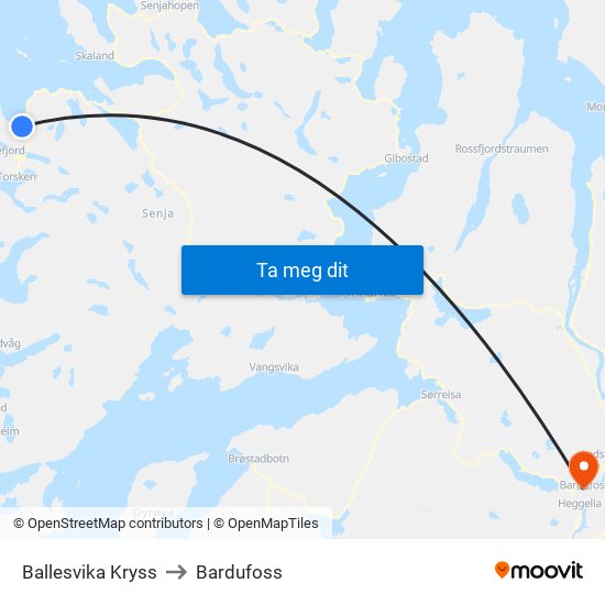 Ballesvika Kryss to Bardufoss map