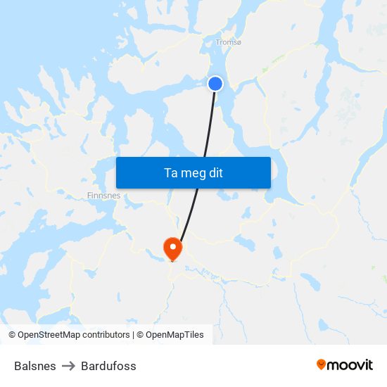 Balsnes to Bardufoss map