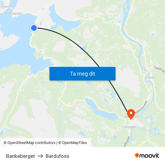 Bankeberget to Bardufoss map