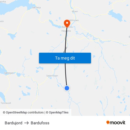 Bardujord to Bardufoss map