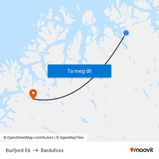 Burfjord E6 to Bardufoss map