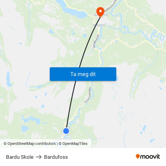 Bardu Skole to Bardufoss map
