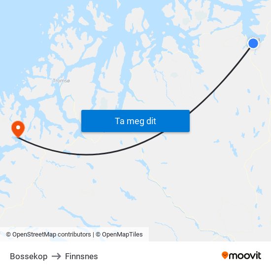 Bossekop to Finnsnes map