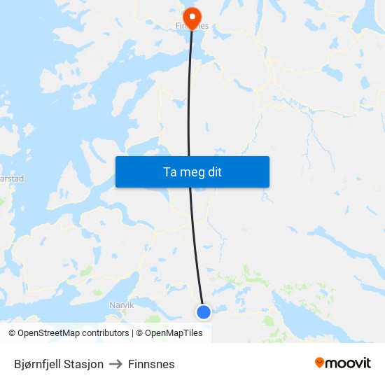 Bjørnfjell Stasjon to Finnsnes map