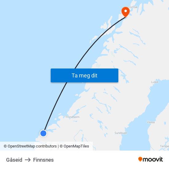 Gåseid to Finnsnes map