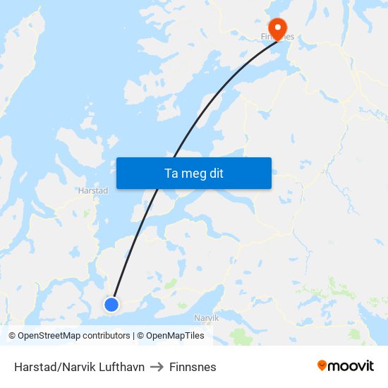 Harstad/Narvik Lufthavn to Finnsnes map