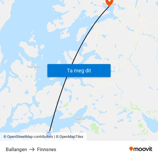 Ballangen to Finnsnes map