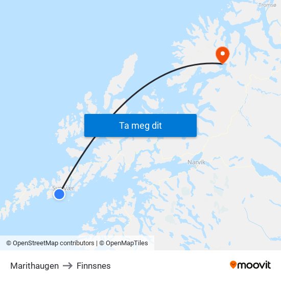 Marithaugen to Finnsnes map
