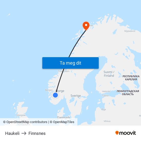 Haukeli to Finnsnes map