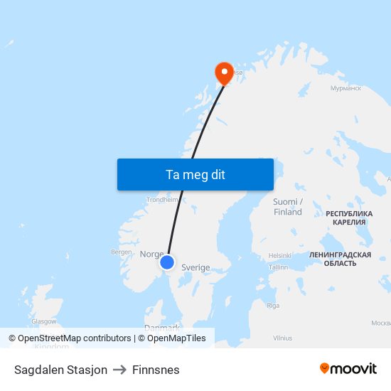 Sagdalen Stasjon to Finnsnes map