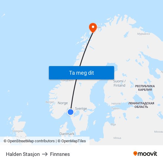 Halden Stasjon to Finnsnes map