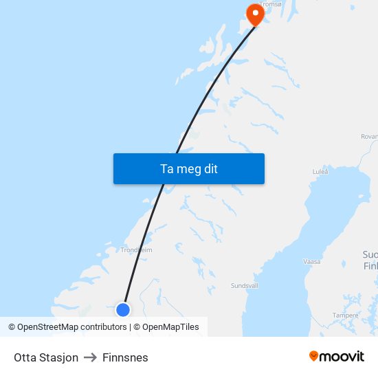 Otta Stasjon to Finnsnes map