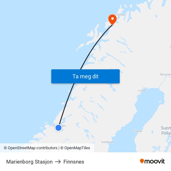 Marienborg Stasjon to Finnsnes map