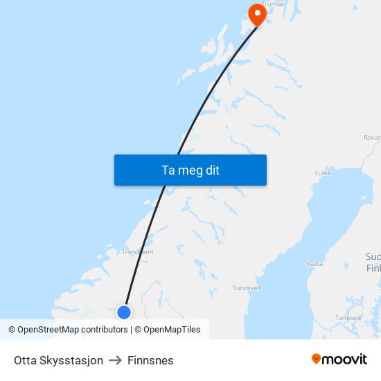 Otta Skysstasjon to Finnsnes map