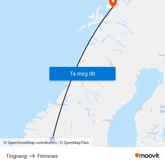 Tingvang to Finnsnes map