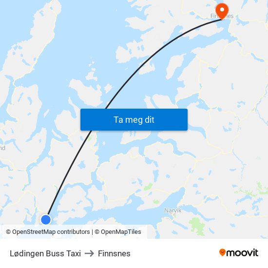 Lødingen Buss Taxi to Finnsnes map