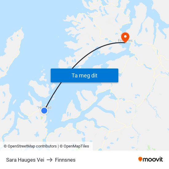 Sara Hauges Vei to Finnsnes map