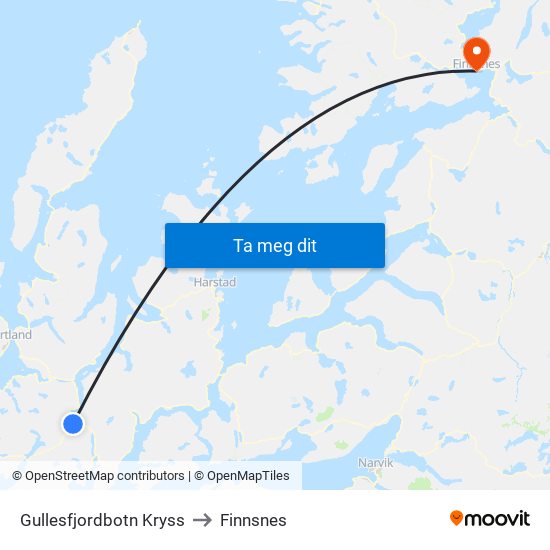 Gullesfjordbotn Kryss to Finnsnes map