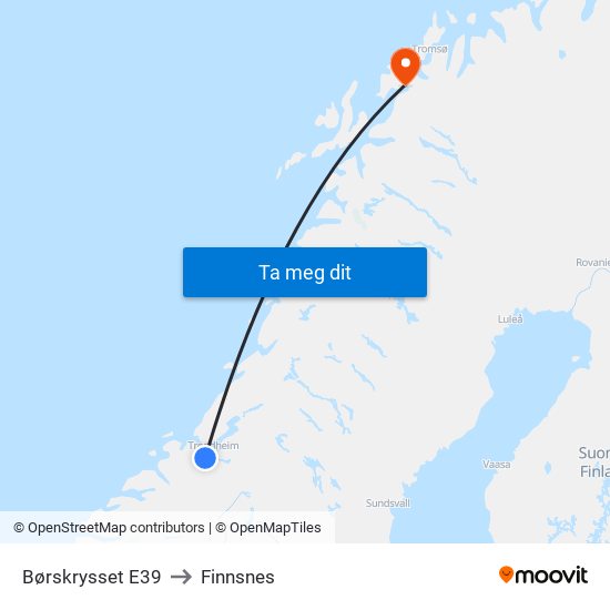 Børskrysset E39 to Finnsnes map