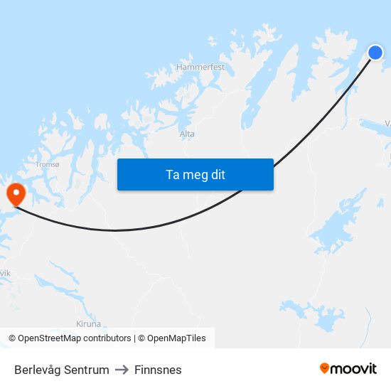 Berlevåg Sentrum to Finnsnes map