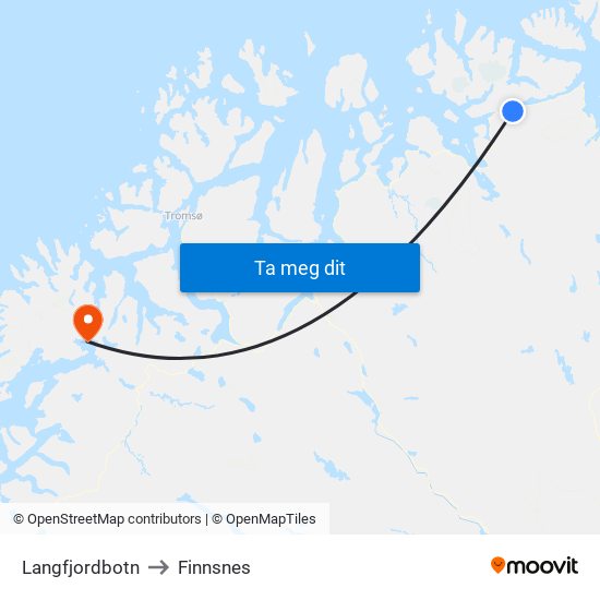 Langfjordbotn to Finnsnes map