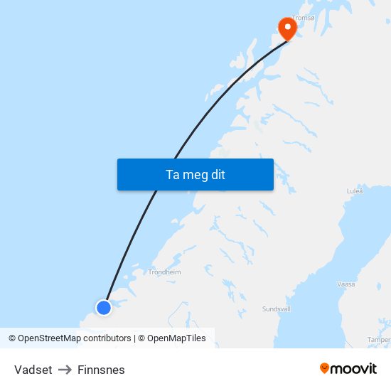 Vadset to Finnsnes map