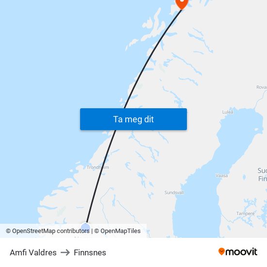 Amfi Valdres to Finnsnes map