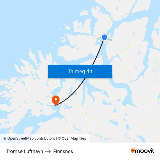 Tromsø Lufthavn to Finnsnes map