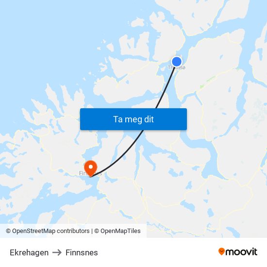 Ekrehagen to Finnsnes map