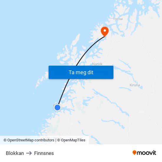 Blokkan to Finnsnes map