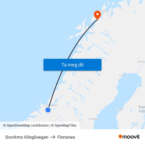 Svorkmo Klinglivegen to Finnsnes map