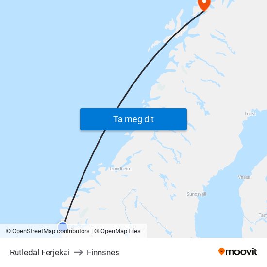 Rutledal Ferjekai to Finnsnes map