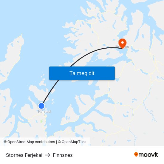 Stornes Ferjekai to Finnsnes map