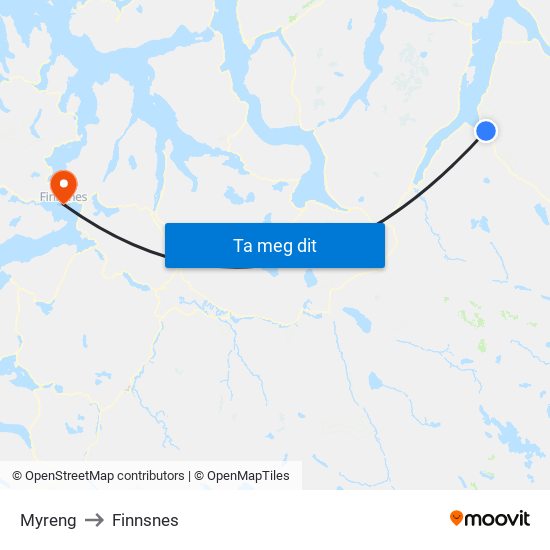 Myreng to Finnsnes map