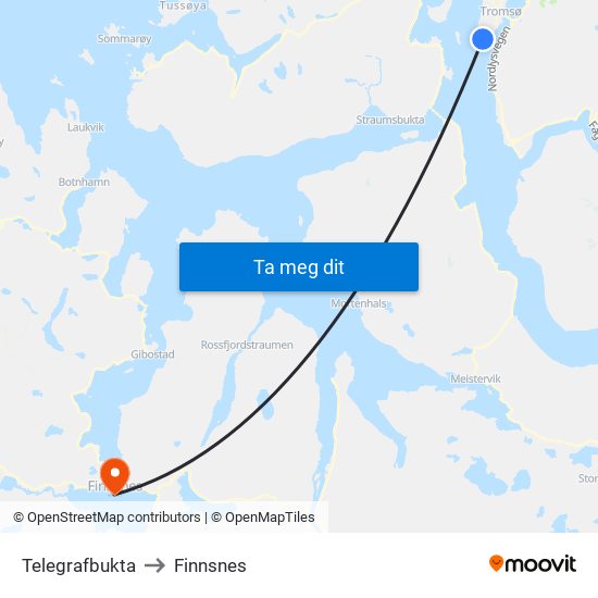 Telegrafbukta to Finnsnes map