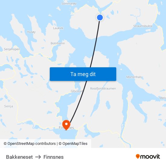 Bakkeneset to Finnsnes map
