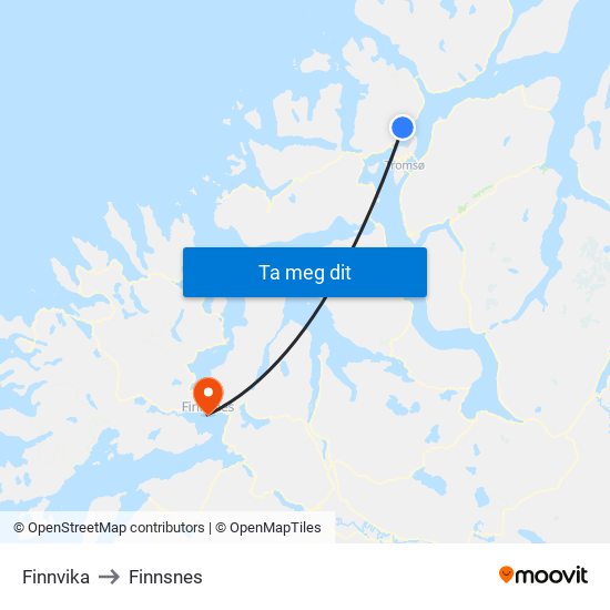 Finnvika to Finnsnes map