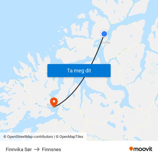 Finnvika Sør to Finnsnes map