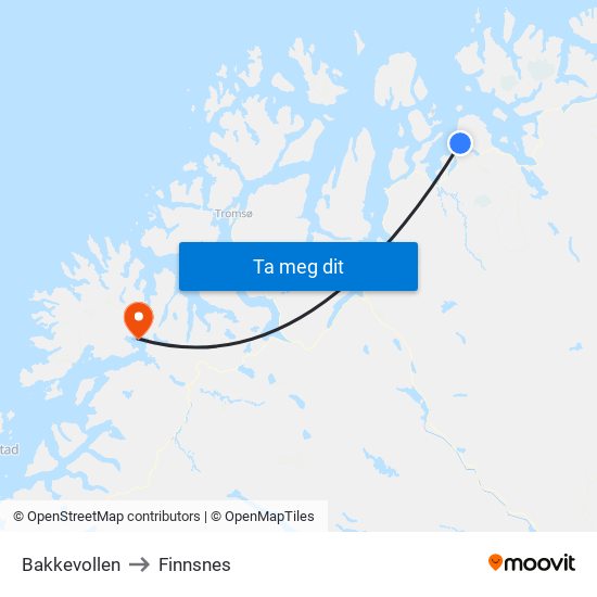 Bakkevollen to Finnsnes map