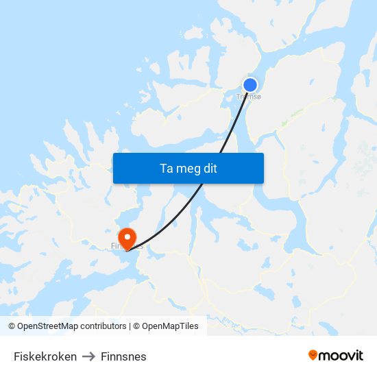 Fiskekroken to Finnsnes map