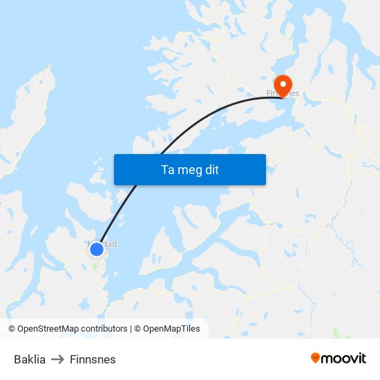 Baklia to Finnsnes map