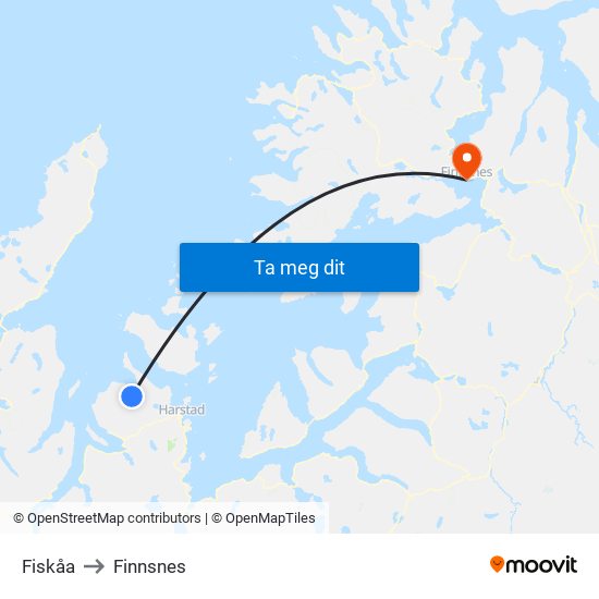 Fiskåa to Finnsnes map