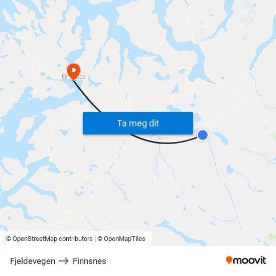 Fjeldevegen to Finnsnes map